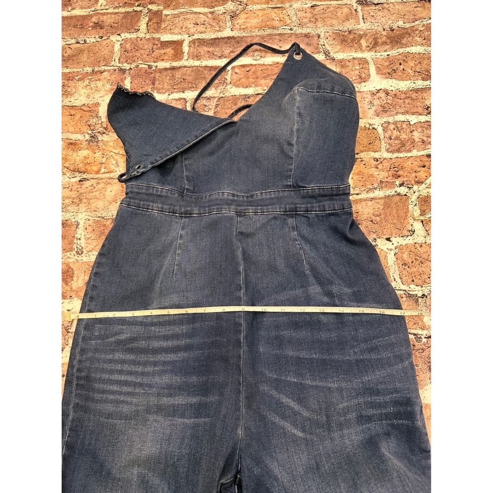 bebe Dark Blue Denim V-Neck Jumpsuit - Picture 7 of 16